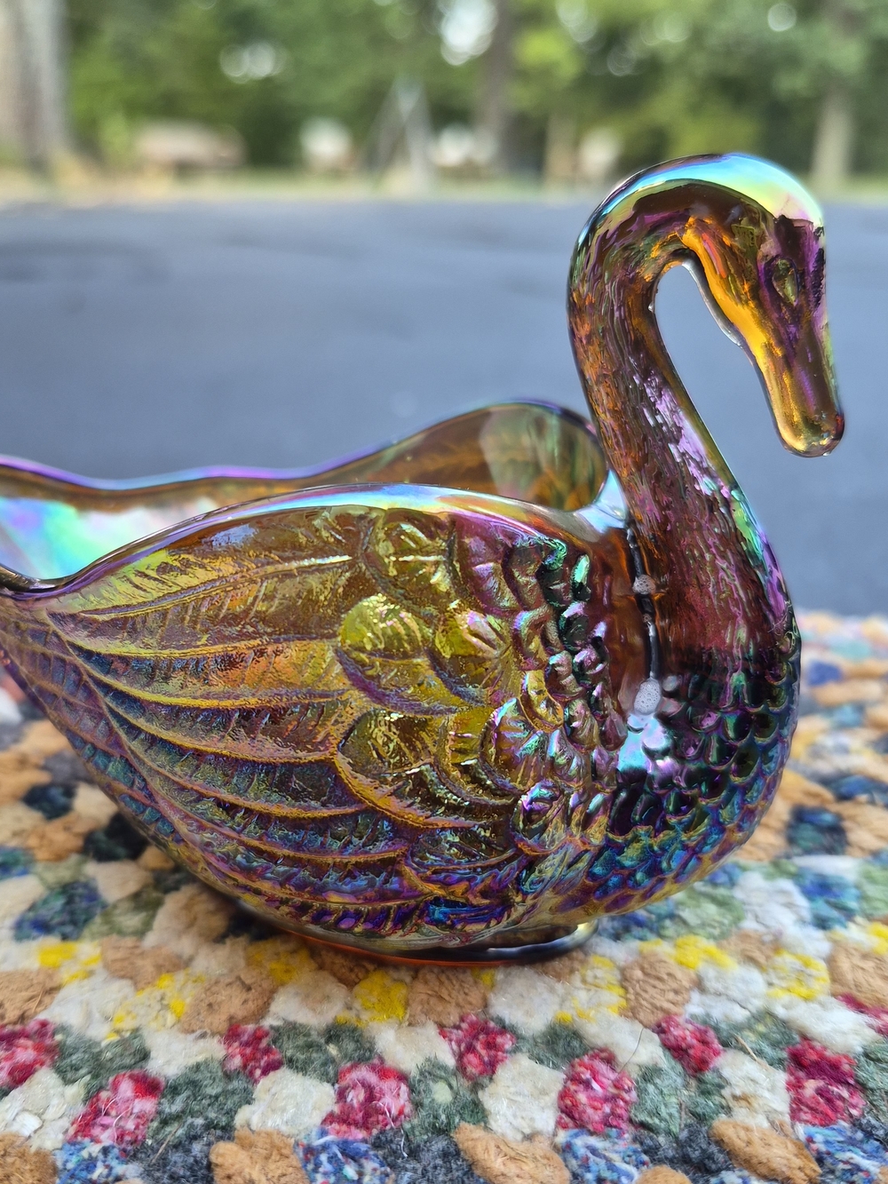 Imperial Glass Carnival Glass Swan Dish